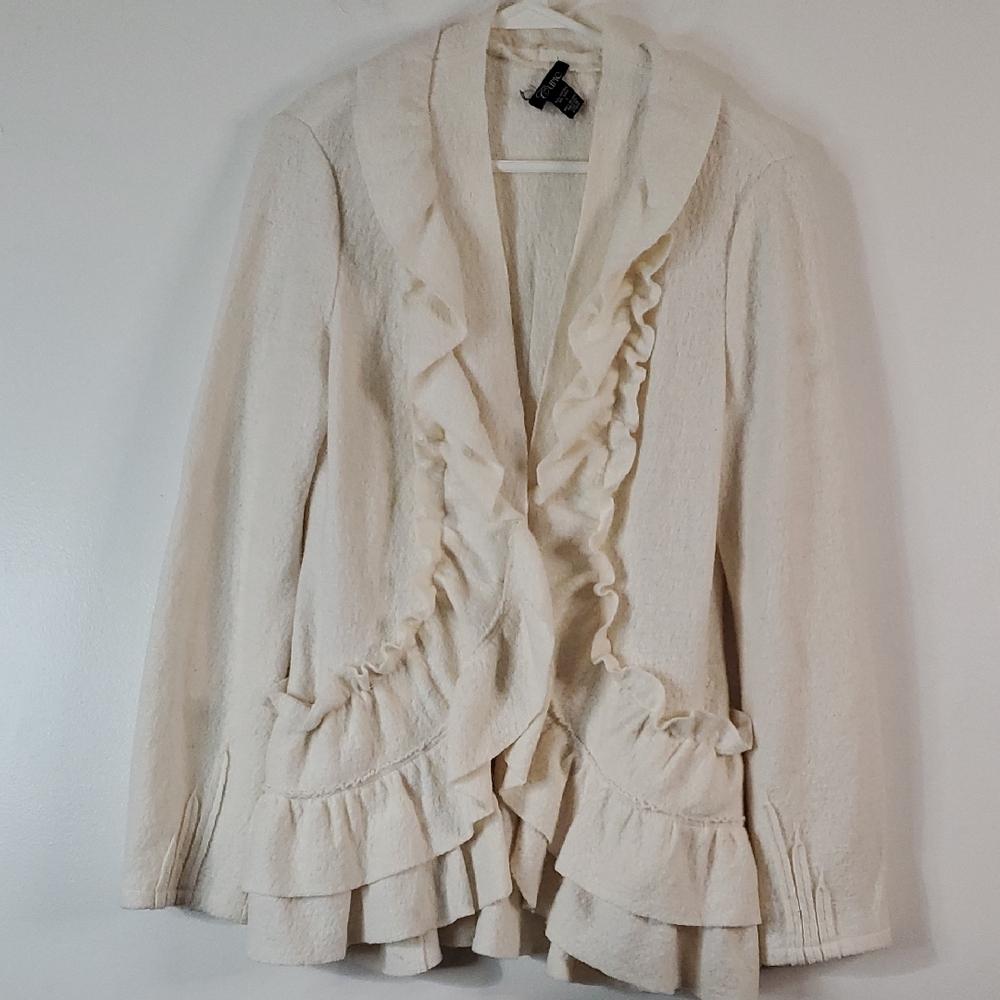 Cupio Wool Blend Bohemian Ruffle Cardigan Sweater Size Sm Western Cottagecore